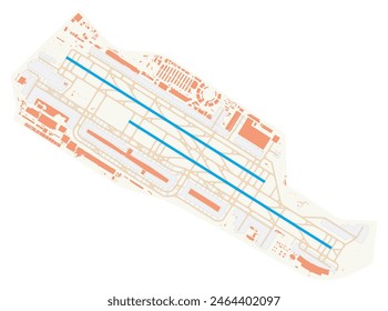 Karte von Dubai International Airport (Vereinigte Arabische Emirate). IATA-Code: DXB. Flughafenschema mit Start- und Landebahnen, Rollbahnen, Vorfeld, Parkplätzen und Gebäuden. Kartendaten von OpenStreetMap.