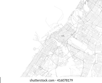 Map of Dubai, satellite view, streets and highways, United Arab Emirates