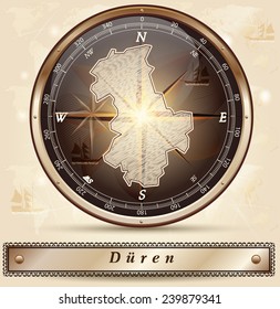 Map of Dueren with borders in bronze