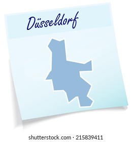 Map of Duesseldorf as sticky note in blue