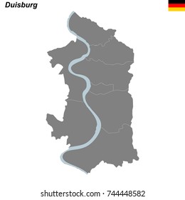 map of Duisburg city with borders of the districts