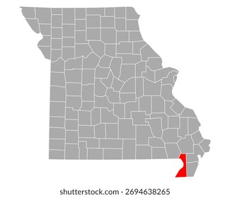 Map of Dunklin in Missouri on white