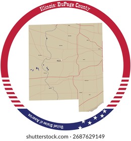 Map of DuPage County in Illinois, USA arranged in a circle.