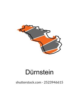 Map of Durnstein City flat element design with outline, vector on white background