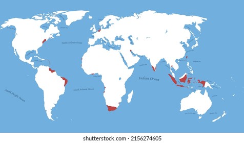 Map of Dutch Empire the largest borders with all world with sea, ocean names