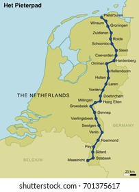 map of Dutch walking route Netherlands Pieterpad Pieterburen Maastricht country