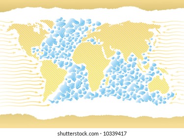 map earth with ocean shape drop