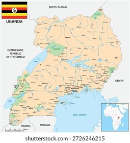 Mapa do estado de Uganda na África Oriental