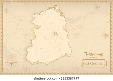 Karte von Ostdeutschland (DDR) im alten Stil, braune Grafik im Retro-Fantasiestil.