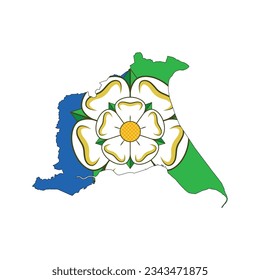 The map of the East Riding of Yorkshire county with its flag isolated on white background. Vector illustration