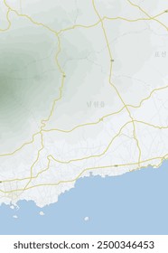 map of east seogwipo, jeju island, eps, text and map asset layers separated, very detailed read information and location, 제주도 전도 상세 지도, 도로별 분할 및 관광지 장소정보 표기