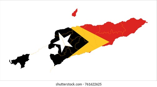 Map Of East Timor With Flag Isolated On White Background.