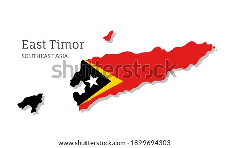 Map of East Timor with national flag. Highly detailed editable map of , Southeast Asia country territory borders. Political or geographical design element vector illustration on white background