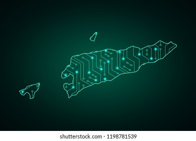Map of East Timor, network line, design sphere, dot and structure on dark background with Map East Timor, Circuit board. Vector illustration. Eps 10