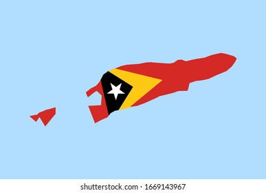 Map of East Timor on a blue background, Flag of East Timor on it.