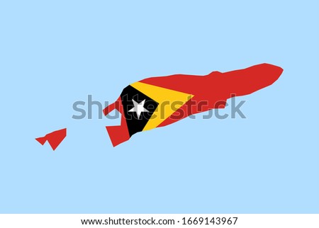 Map of East Timor on a blue background, Flag of East Timor on it.