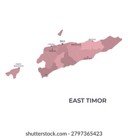 Map of EAST TIMOR with Regions Borders and Famous Cities