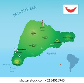 Map of Easter Island (Isla de Pascua, Rapa Nui). Education vector illustration