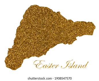 Map of Easter Island. Silhouette with golden glitter texture. Vector Illustration
