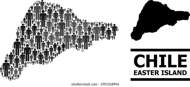 Map of Easter Island for social doctrines. Vector population collage. Collage map of Easter Island composed of population elements. Demographic concept in dark gray color tones.