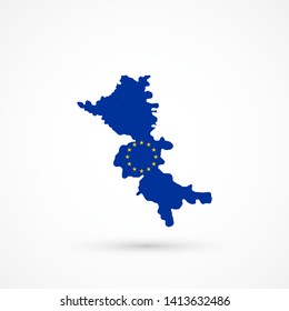 Map Eastern Slavonia, Baranja and Western Syrmia in European Union (EU) flag colors, editable vector. 