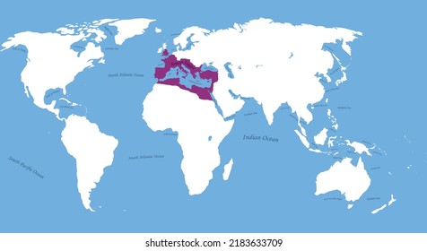 Map of Eastern and Western RomanEmpire the largest borders with all world, sea, ocean names