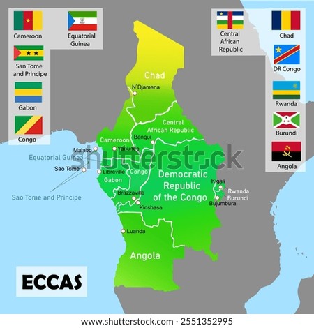 Map of Economic Community of Central African States. Vector education illustration
