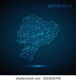 Mapa de Ecuador ilustración abstracta de comunicación social global, mapa poligonal con puntos de conexión y líneas. Ilustración vectorial eps 10.