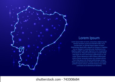 Map Ecuador from the contours network blue, luminous space stars for banner, poster, greeting card, of vector illustration