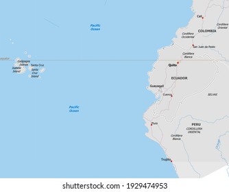 Karte von Ecuador. Die Karte ist sehr detailliert und für Klarheit zeigt nur Großstädte. Das Land zieht sich mit Nachbarländern zusammen.