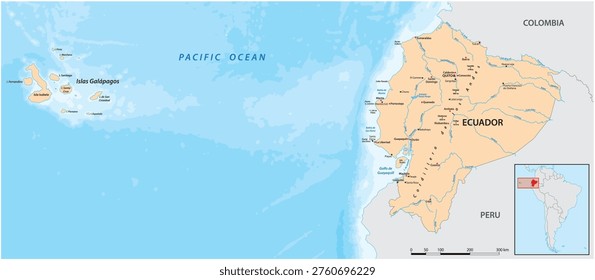 Map of Ecuador and the Galapagos Islands archipelago