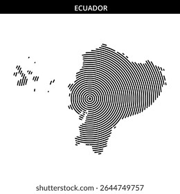 Map of Ecuador illustrated with intricate concentric lines design.