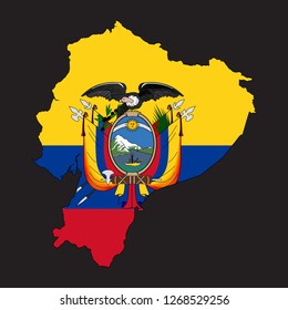 Map of Ecuador with an official flag. Illustration on black background