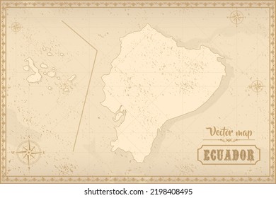 Map of Ecuador in the old style, brown graphics in retro fantasy style