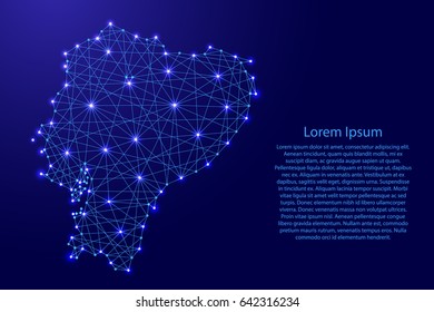 Map of Ecuador from polygonal blue lines and glowing stars vector illustration