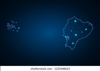 Map of Ecuador from Polygonal wire frame low poly mash, contours network line, luminous space stars, design sphere, dot and structure. Vector Illustration EPS10.