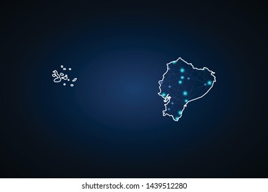 Map of Ecuador from Polygonal wire frame low poly mash, contours network line, luminous space stars, design sphere, dot and structure. Vector Illustration EPS10. - Vector