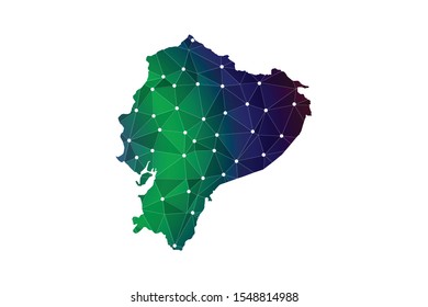 Map of Ecuador from Polygonal wire frame low poly mash, contours network line, luminous space stars, design sphere, dot and structure. Vector Illustration EPS10.