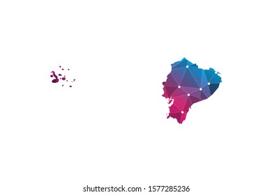 Map of Ecuador from Polygonal wire frame low poly mash, contours network line, luminous space stars, design sphere, dot and structure. Vector Illustration EPS10.
