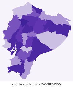 Map of Ecuador with regions. Just a simple country border map with region division. Deep purple color palette. Blank Ecuador shape with administrative division. Vector illustration.