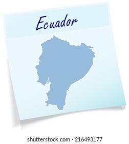 Map of ecuador as sticky note in blue