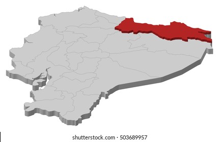 Map - Ecuador, Sucumbios - 3D-Illustration