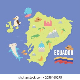 map of ecuador with typical features poster