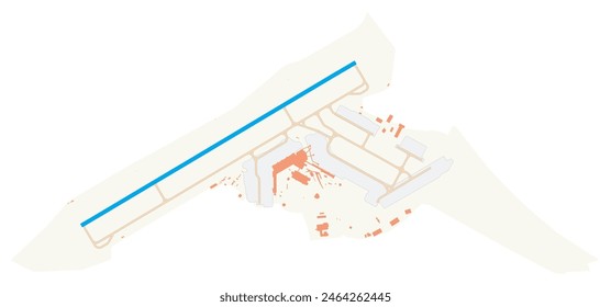 Map of Edinburgh Airport (United Kingdom). IATA-code: EDI. Airport diagram with runways, taxiways, apron, parking areas and buildings. Map Data from OpenStreetMap.