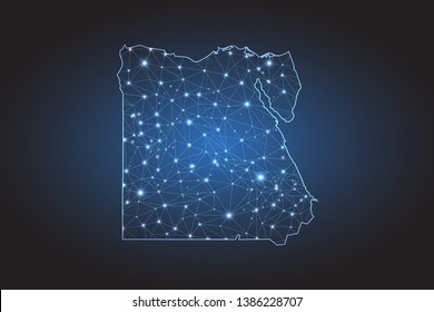Map of Egypt  - Abstract mash line and point scales on circuit dark background. Wire frame 3D mesh polygonal network line, design sphere, dot and structure. Vector illustration eps 10.