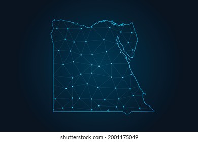 Mapa de egipto , Línea de mash abstracto y escalas de puntos en el fondo oscuro para el logo del mapa de diseño del sitio web, app, ui,Travel. Ilustración vectorial eps 10.