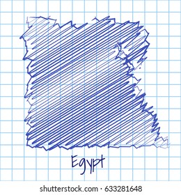 Map of Egypt, blue sketch abstract background. The hand drawn map on school grid background texture. scribble pan vector illustration