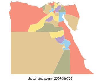 Map of Egypt by region in different colors. Vector illustration.