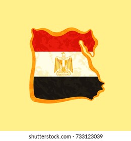 Map of Egypt colored with Egyptian flag and marked with golden line in grunge vintage style.
