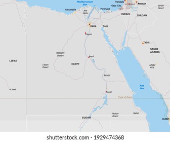 Map of Egypt. Map is drawn in high detail and for clarity shows only major cities. Country is drawn with neighboring countries.